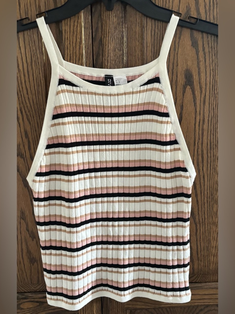Ladies Striped Ribbed Halter Tank Top 
Sz L